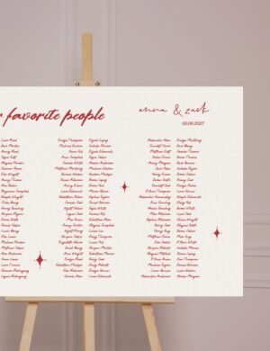 minimal red seating chart template banquet style