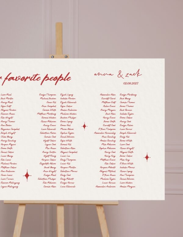 minimal red seating chart template banquet style