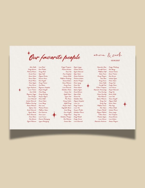 minimal red seating chart template banquet style