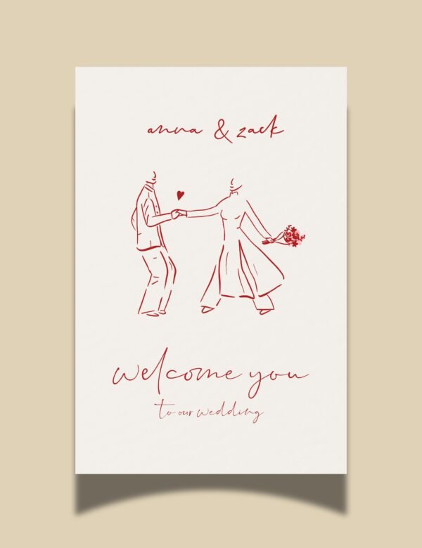 vietnamese bride dancing in ao dai illustration on welcome sign template