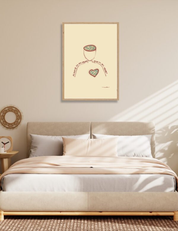 always in my head and my heart long distance relationship art print by munikoz