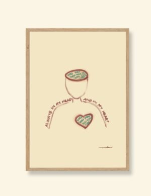 always in my head and my heart long distance relationship art print by munikoz