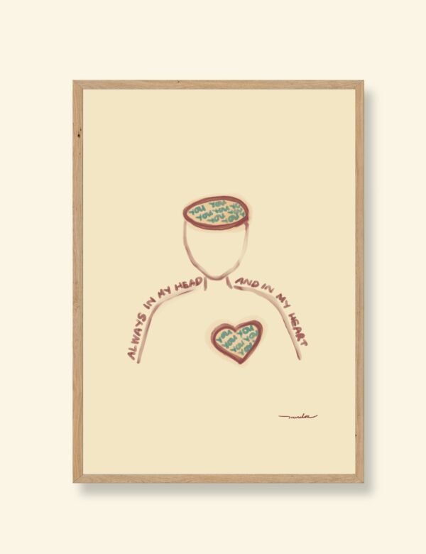 always in my head and my heart long distance relationship art print by munikoz