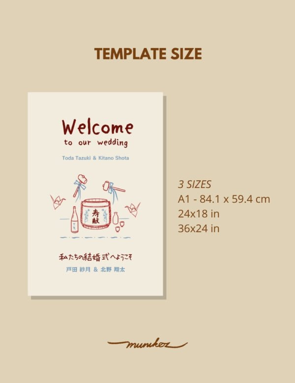 Bilingual Japanese English Wedding Welcome sign Template set - Sake opening ceremony - Image 4