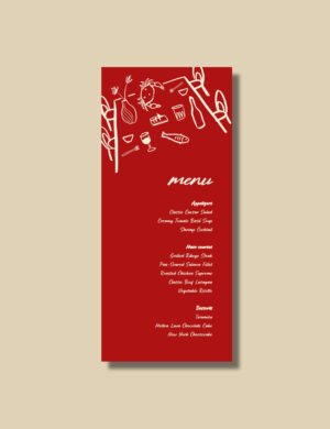 bold red hand drawn whimsical illustration on menu card template by munikoz