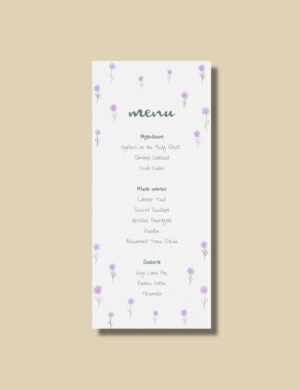 flying purple wild flower menu card template by munikoz