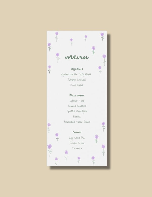 flying purple wild flower menu card template by munikoz