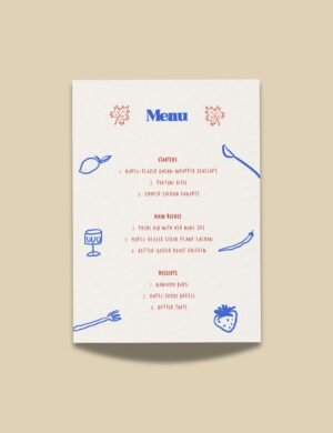 menu card with maple leave and dinning party items doodle