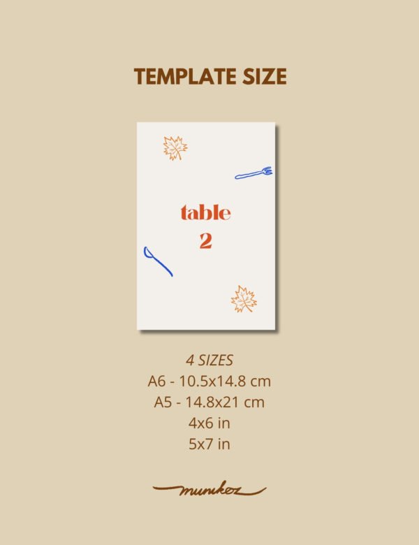 size of table number card with maple leave and party doodles by munikoz