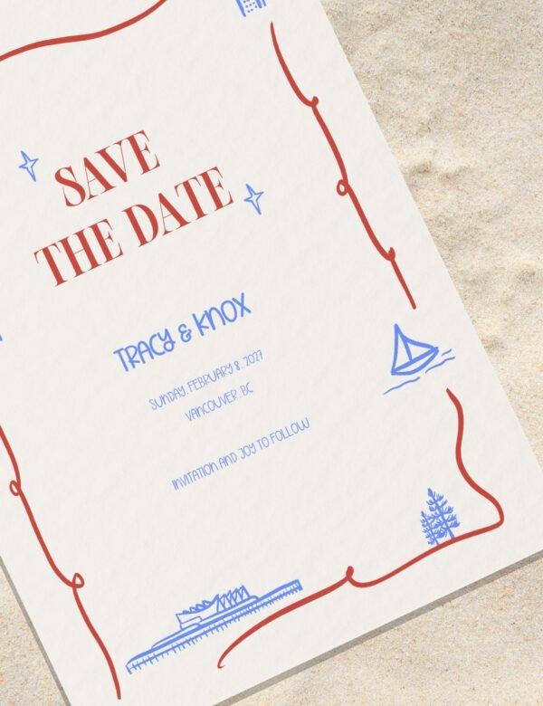 vancouver save the date card hand drawn city building by munikoz