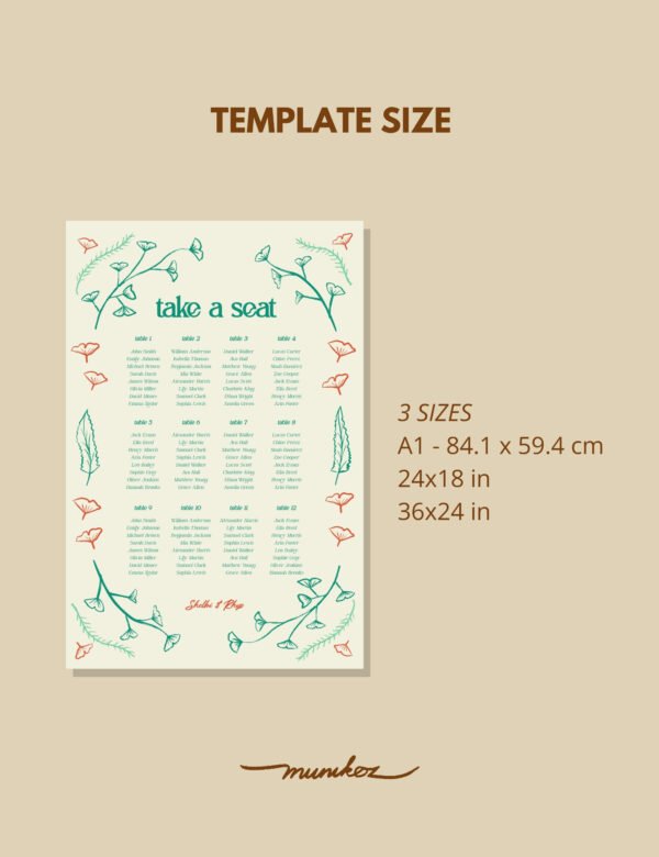 hand drawn vintage ginkgo illustration 12 table seating chart template set by munikoz