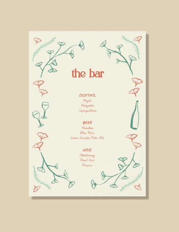 hand drawn vintage ginkgo illustration bar menu card template set by munikoz