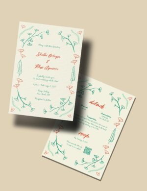 hand drawn vintage ginkgo illustration double sided wedding invitation template set by munikoz