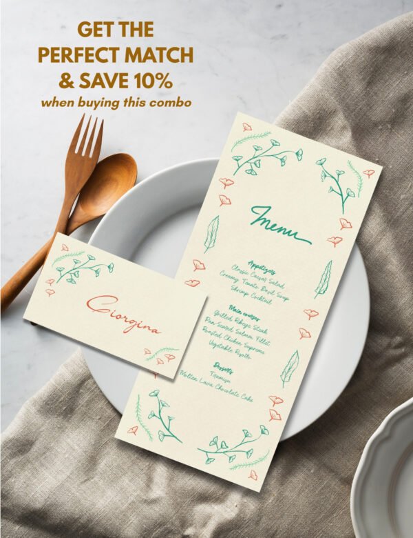 hand drawn vintage ginkgo illustration whimsical long menu and place card template set by munikoz