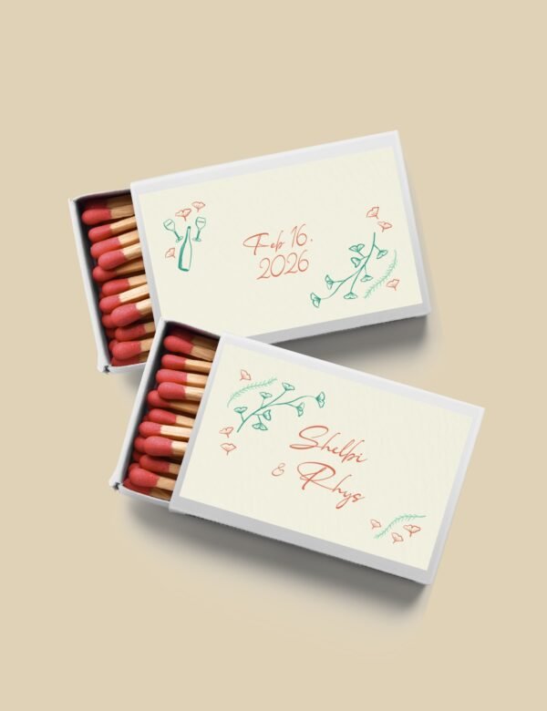 hand drawn vintage ginkgo illustration matchbox template wedding favors by munikoz