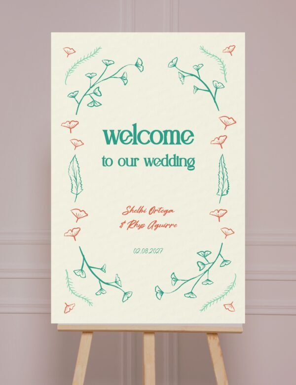 hand drawn vintage ginkgo illustration welcome sign template for wedding and any events by munikoz