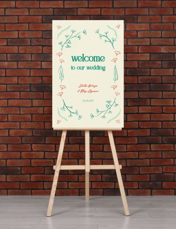 hand drawn vintage ginkgo illustration welcome sign template for wedding and any events by munikoz