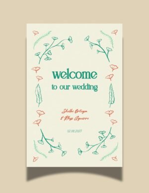 hand drawn vintage ginkgo illustration welcome sign template for wedding and any events by munikoz