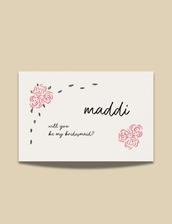 whimsical hand drawn rose vine frame bridesmaid proposal card template by munikoz