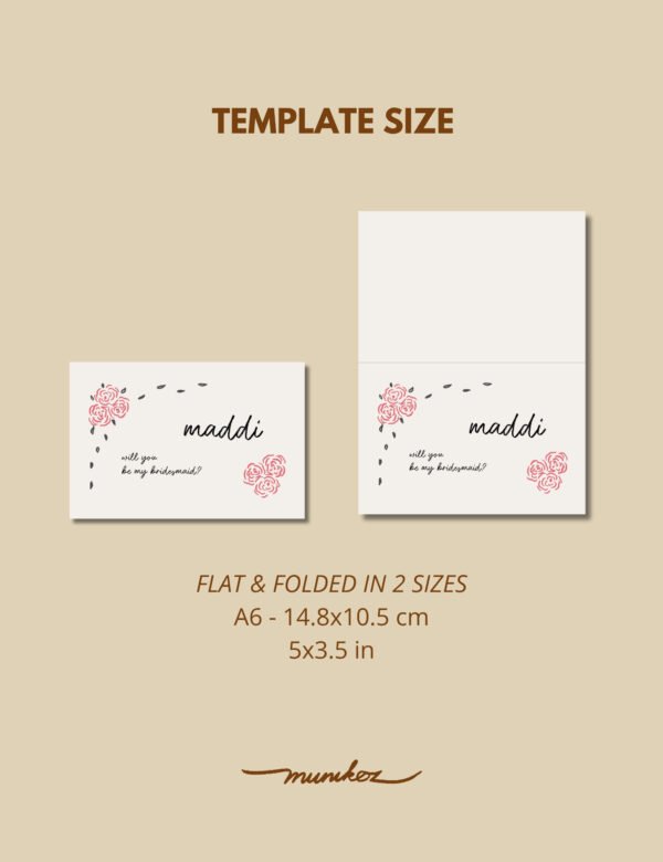 whimsical hand drawn rose vine frame bridesmaid proposal card template by munikoz
