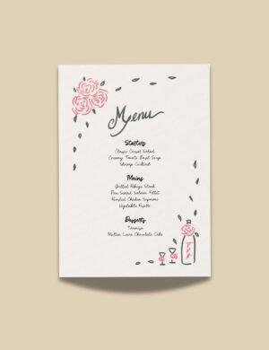 whimsical hand drawn rose vine frame menu card template by munikoz