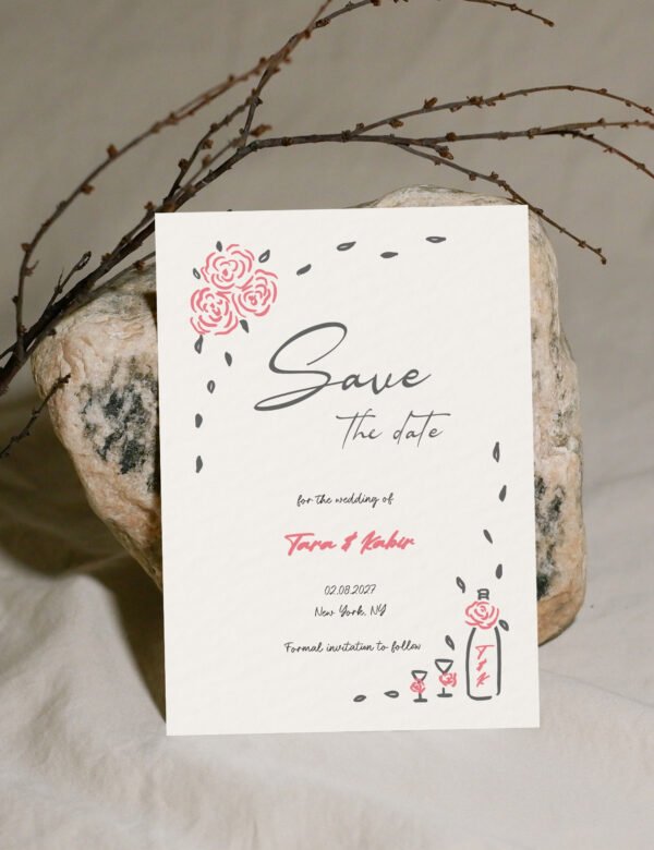 whimsical hand drawn rose vine frame save the date template by munikoz