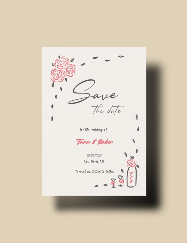 whimsical hand drawn rose vine frame save the date template by munikoz