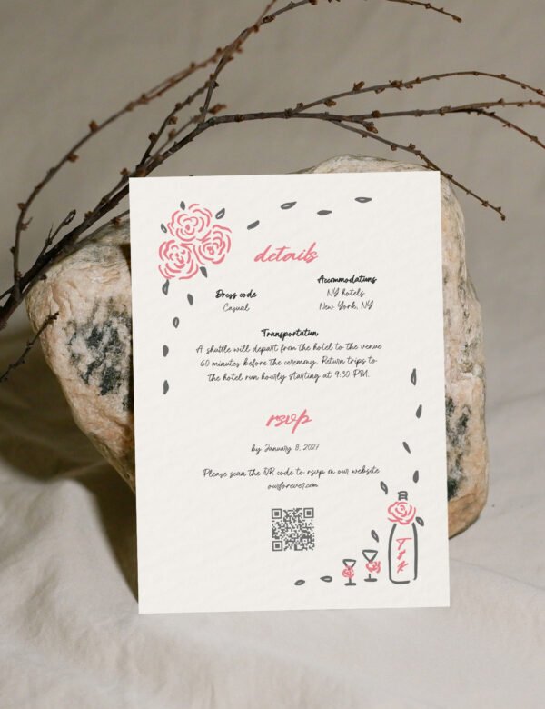 whimsical hand drawn rose vine frame wedding invitation template by munikoz