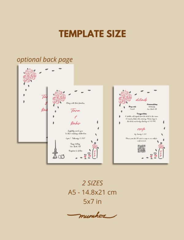 whimsical hand drawn rose vine frame wedding invitation template by munikoz