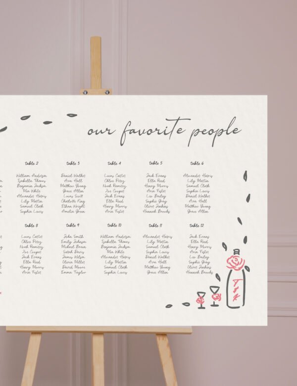whimsical hand drawn rose vine frame seating chart by munikoz