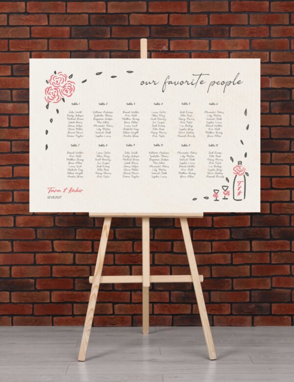 whimsical hand drawn rose vine frame seating chart by munikoz