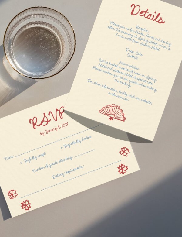 Japan inspired WEDDING INVITATION template Hand drawn Japanese tradition San san kudo ceremony illustration Modern Shinto wedding card by munikoz