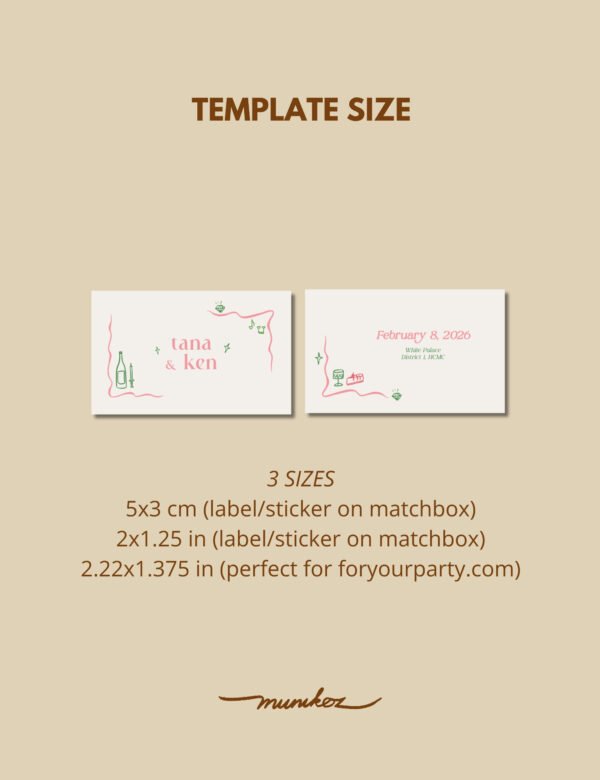 pink curvy line with silly party doodles matchbox wedding favor template by munikoz