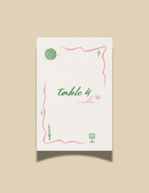 pink curvy line with silly party doodles table number card template by munikoz