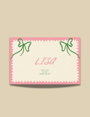 wavy frame with simple hand drawn bow bridesmaid proposal card template by munikoz
