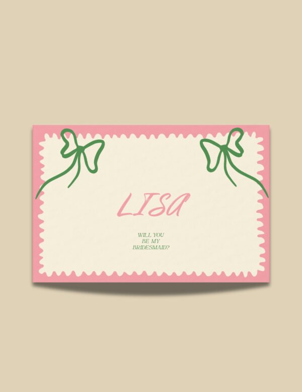 wavy frame with simple hand drawn bow bridesmaid proposal card template by munikoz