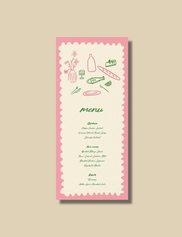 wavy frame with simple hand drawn dinning items menu card template by munikoz