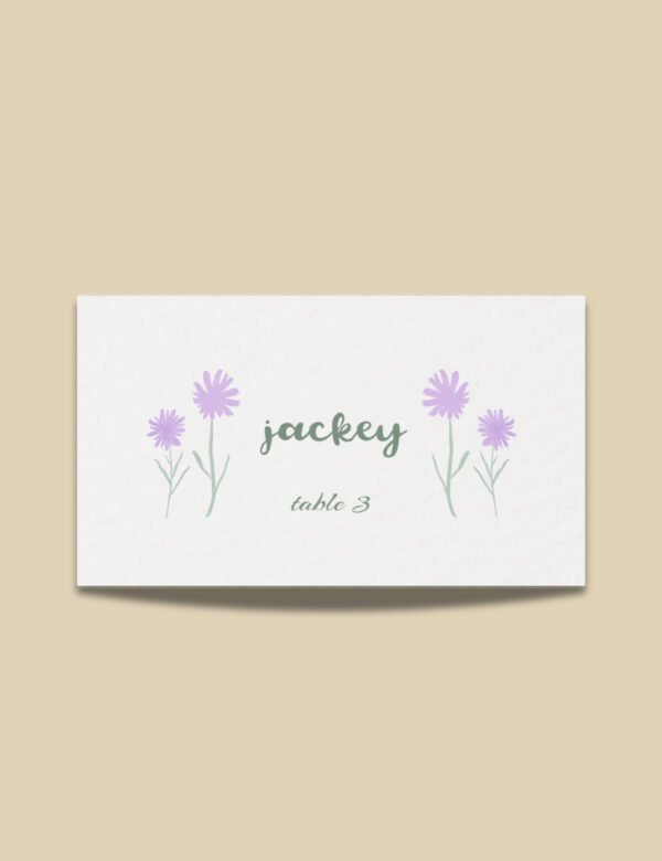 flying purple wild flower place card template by munikoz
