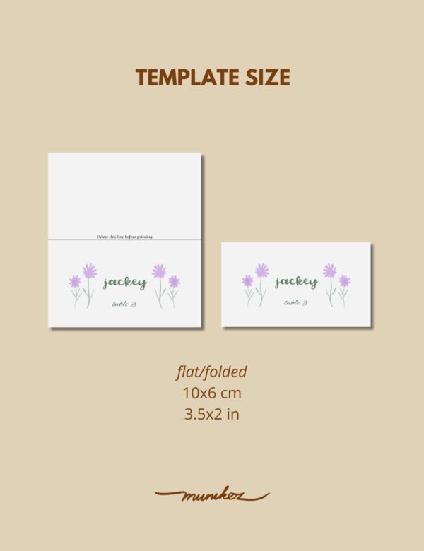 flying purple wild flower place card template by munikoz