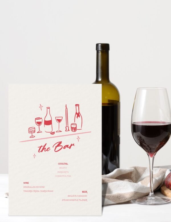 red bar menu template with whimsical hand drawn doodles