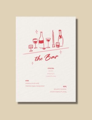red bar menu template with whimsical hand drawn doodles
