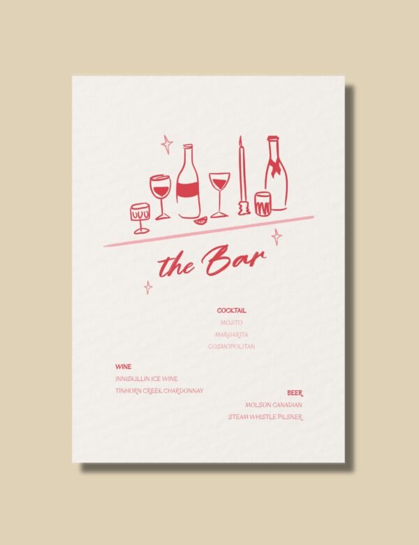 red bar menu template with whimsical hand drawn doodles