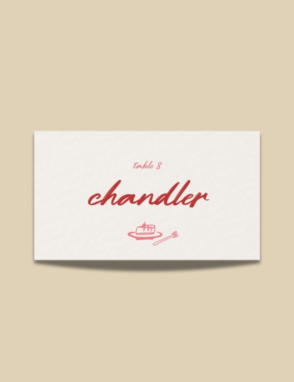 simple red hand drawn whimsical illustration on place card template by munikoz