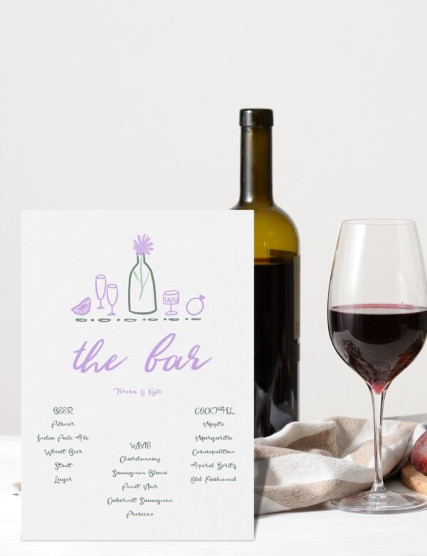 sweet purple bar menu template with fun party illustration by munikoz