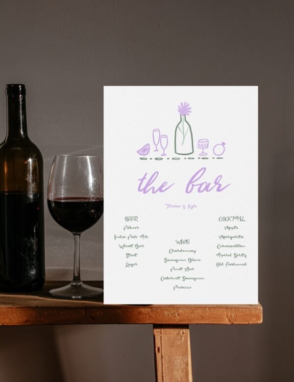 sweet purple bar menu template with fun party illustration by munikoz