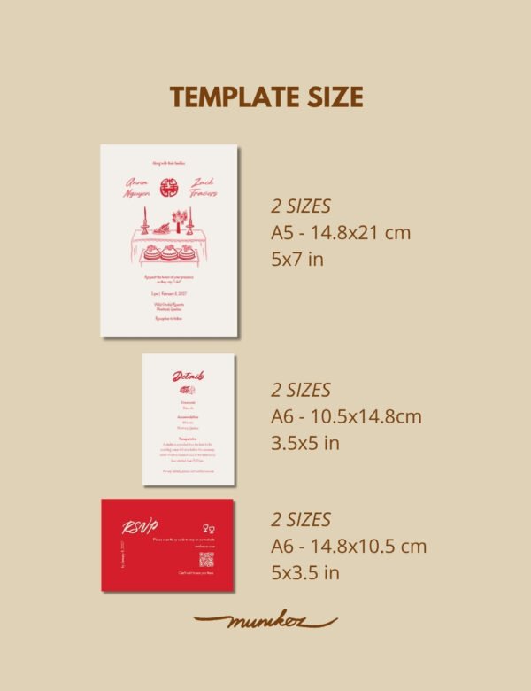 size of wedding invitation template set with vietnamese ancestor altar ceremony illustrations