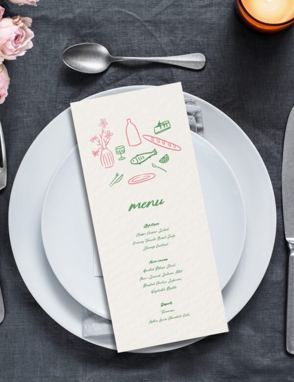 whimsical silly dinning doodle menu card template by munikoz