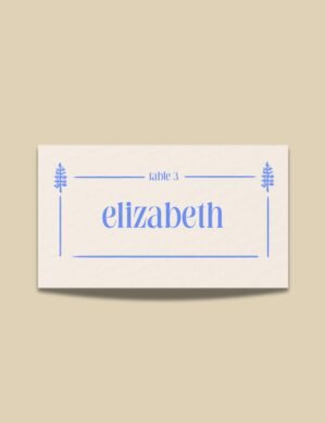 place card with hand drawn pine tree illustration by munikoz for canada destination wedding