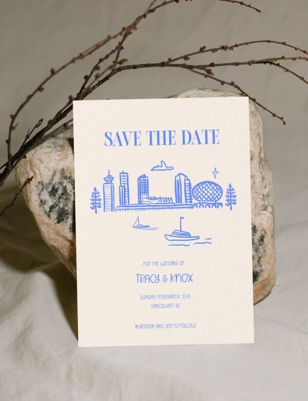 vancouver save the date hand drawn vancouver skyline illustration by munikoz for canada destination wedding