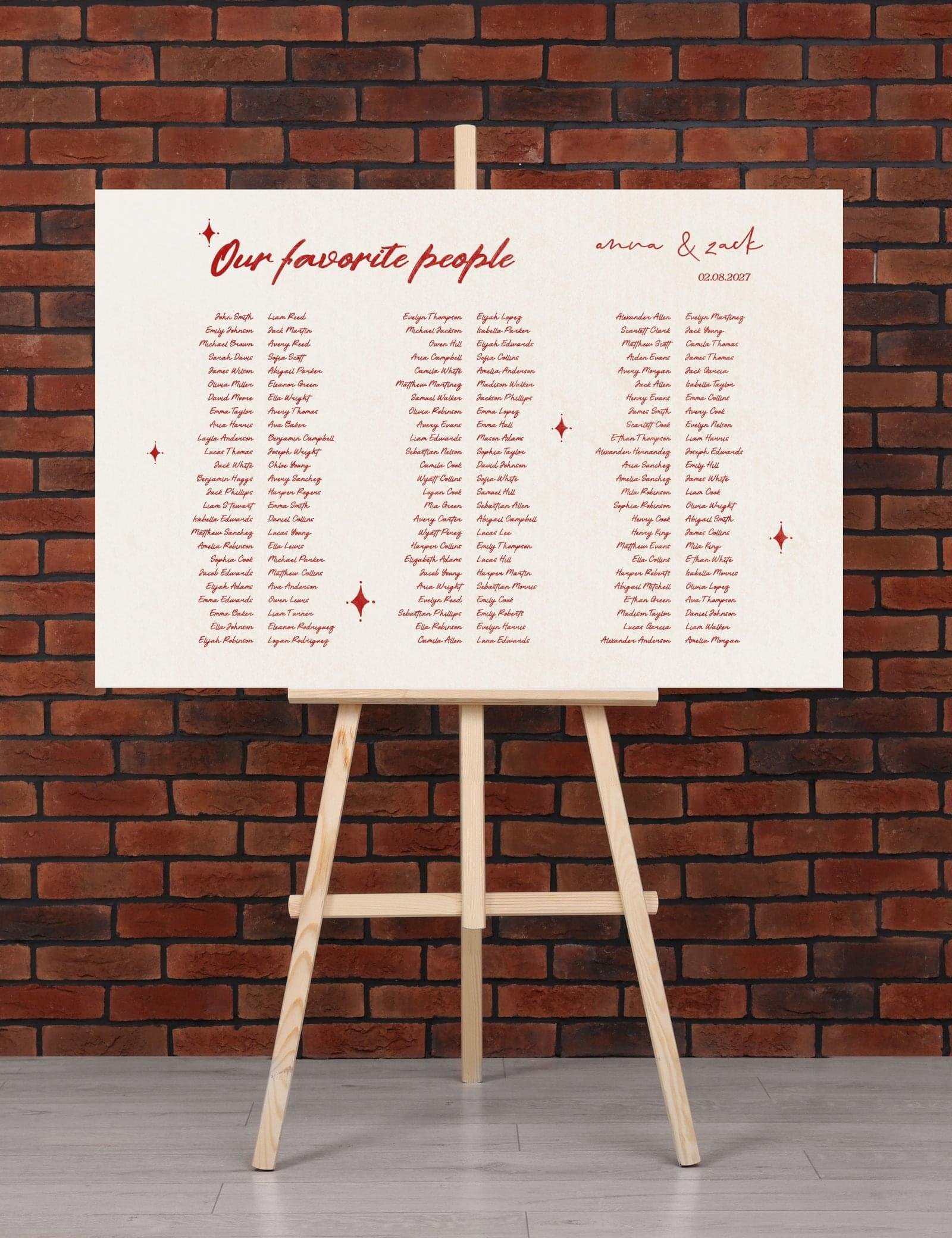 minimal red seating chart template banquet style